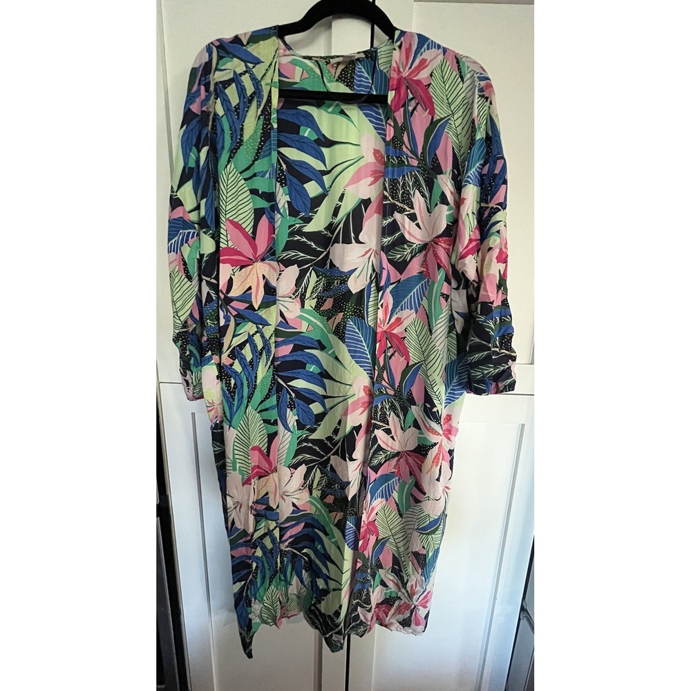 Loft Tropical Summer Open Front Kimono Duster Cruise Vacation Coverup‎ Size M/L